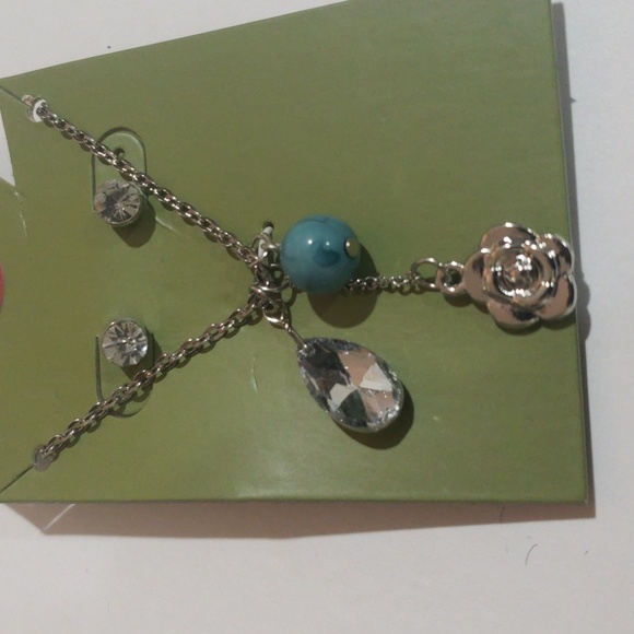 Silver-Tone Crystal, Blue Bead & Flower Pendant Necklace with Earrings - Women's - Picture 5 of 7